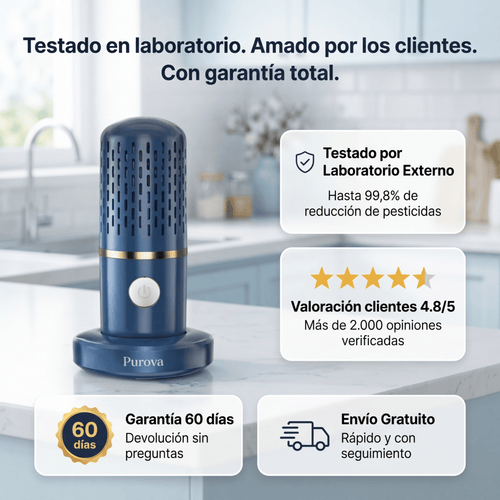 Purova™ — Lavar con agua no es suficiente. Elimina el 99% de los pesticidas en 10 minutos.