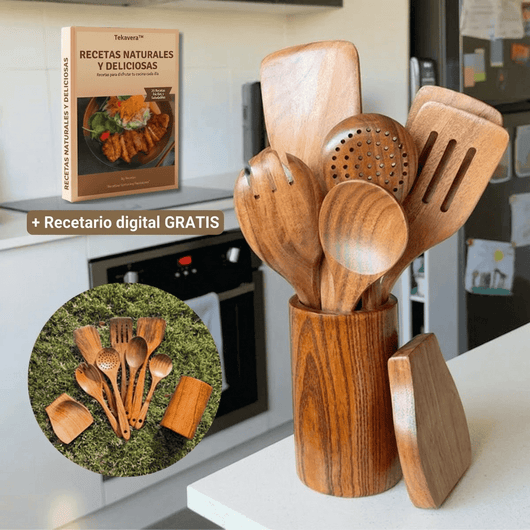 TekaVera™ — Set de Utensilios de Cocina en Madera de Teca 100% Natural