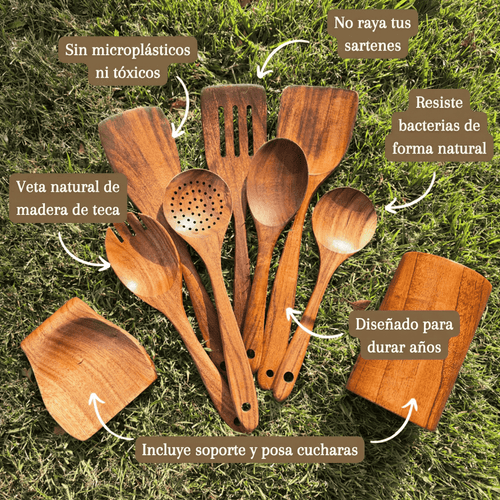 TekaVera™ — Set de Utensilios de Cocina en Madera de Teca 100% Natural