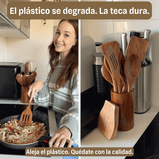 TekaVera™ — Set de Utensilios de Cocina en Madera de Teca 100% Natural
