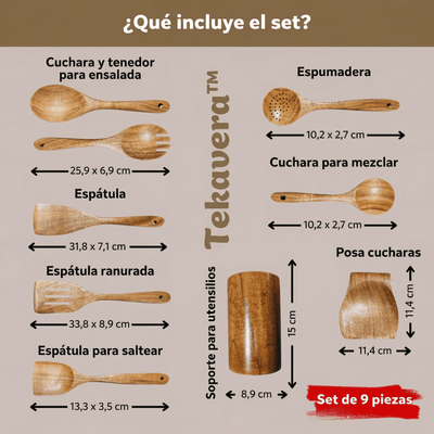 TekaVera™ — Set de Utensilios de Cocina en Madera de Teca 100% Natural