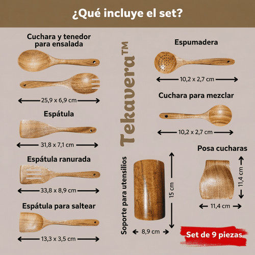 TekaVera™ — Set de Utensilios de Cocina en Madera de Teca 100% Natural