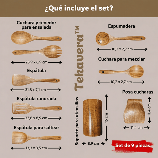 TekaVera™ — Set de Utensilios de Cocina en Madera de Teca 100% Natural
