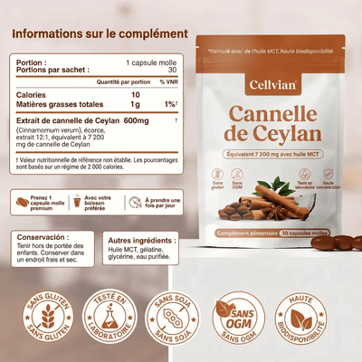 Cannelle de Ceylan 7 200 mg — soutien naturel de la glycémie