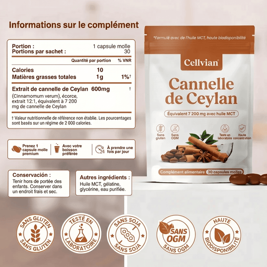 Cannelle de Ceylan 7 200 mg — soutien naturel de la glycémie